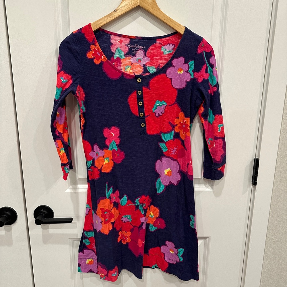 Lilly Pulitzer Navy Dress with Red and Pink Floral - Picture 4 of 9